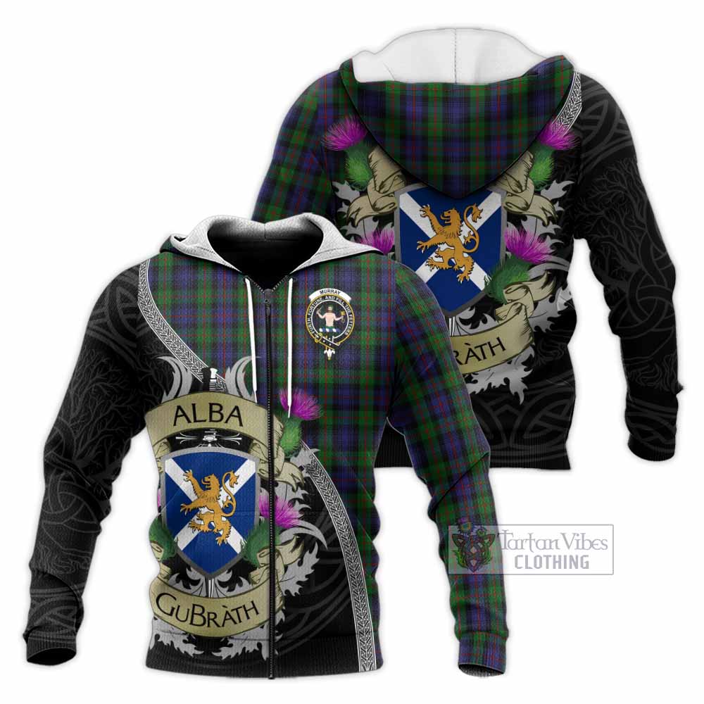 Murray Tartan Family Crest Knitted Hoodie Lion Rampant Royal Thistle Shield Celtic Inspired Unisex Knitted Zip Hoodie - Tartan Vibes Clothing
