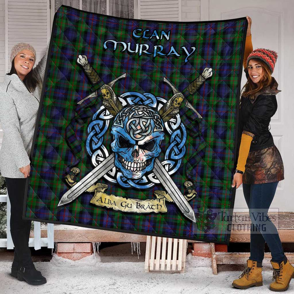 Tartan Vibes Clothing Murray Tartan Quilt with Celtic Skull Alba Gu Brath Style