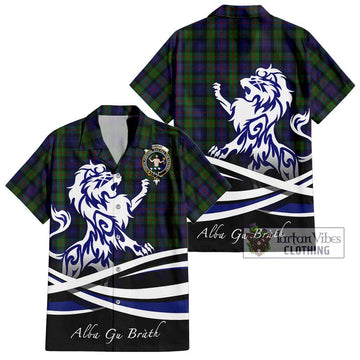 Murray Tartan Short Sleeve Button Shirt with Alba Gu Brath Regal Lion Emblem