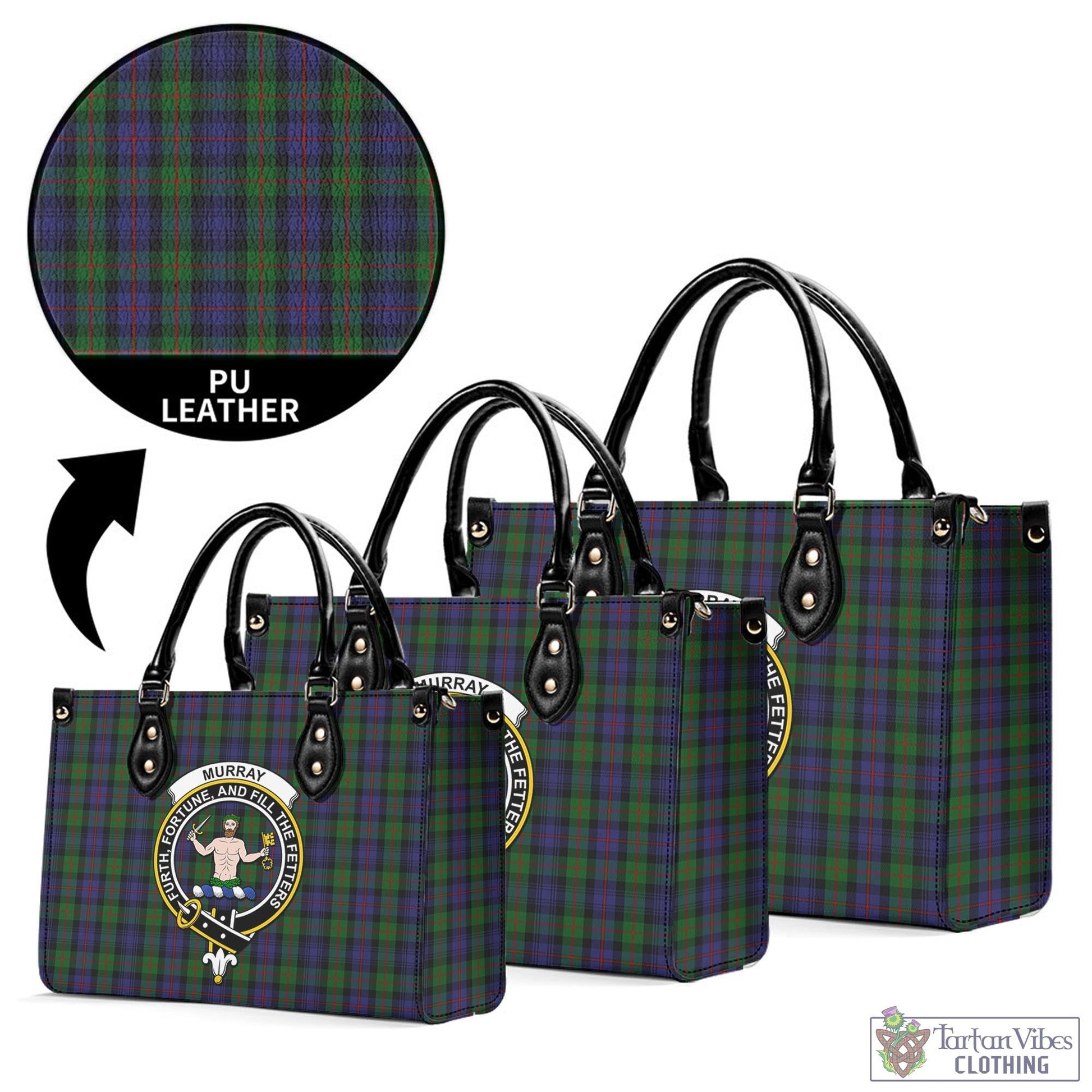 Murray Tartan Luxury Leather Handbags with Family Crest L - Tartan Vibes Clothing
