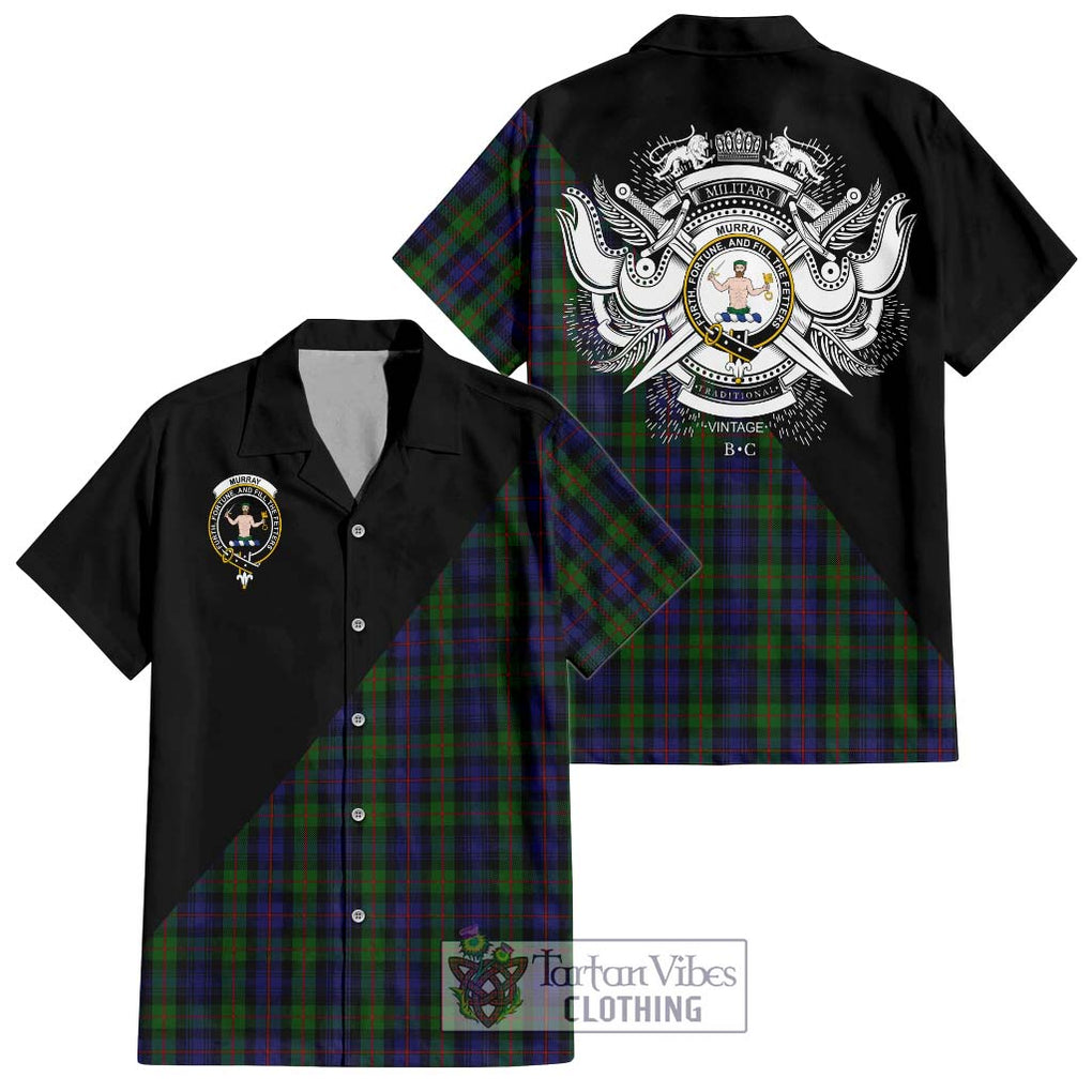 Murray Tartan Short Sleeve Button Shirt with Family Crest and Military Logo Style Kid - Tartanvibesclothing Shop