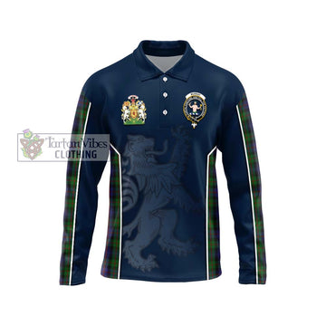 Murray Tartan Long Sleeve Polo Shirt with Family Crest and Lion Rampant Vibes Sport Style