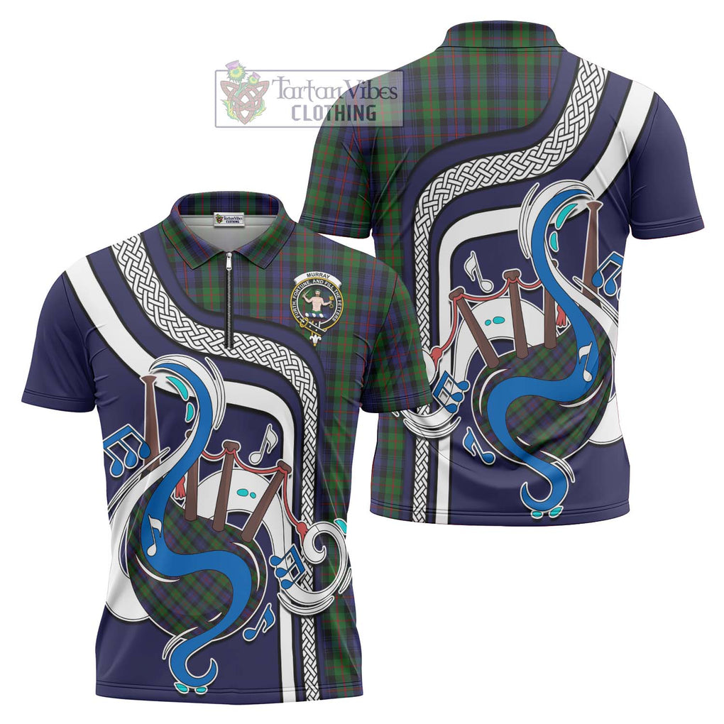 Murray Tartan Zipper Polo Shirt with Epic Bagpipe Style Unisex - Tartanvibesclothing Shop