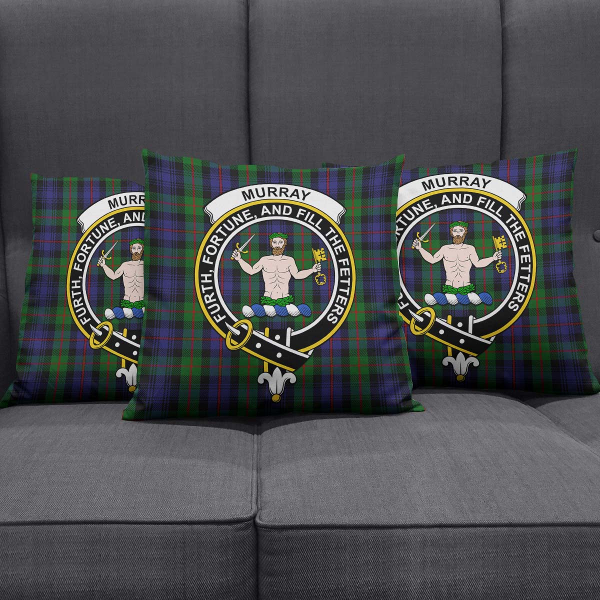 Murray of Atholl Tartan Pillow Cover with Family Crest Square Pillow Cover - Tartanvibesclothing