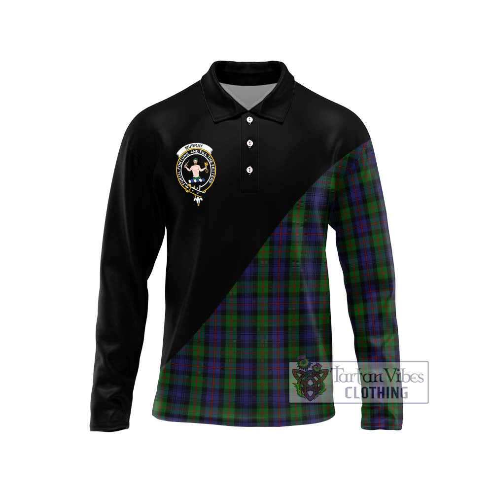 Murray Tartan Long Sleeve Polo Shirt with Family Crest and Military Logo Style Unisex - Tartanvibesclothing Shop