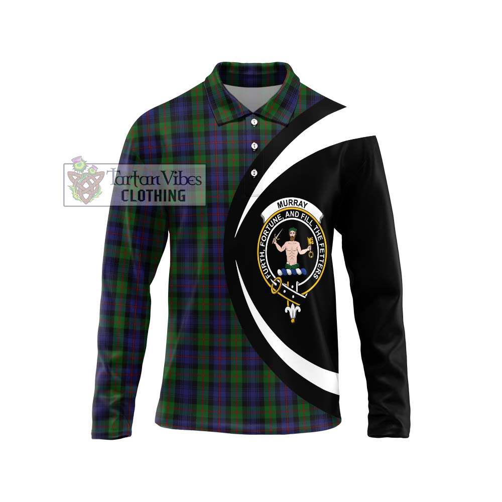 Murray Tartan Long Sleeve Polo Shirt with Family Crest Circle Style Unisex - Tartan Vibes Clothing