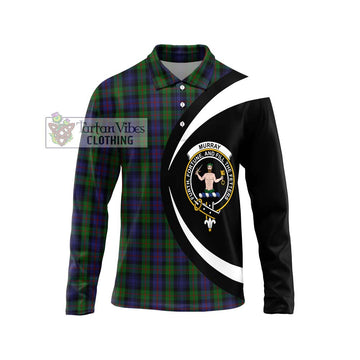 Murray Tartan Long Sleeve Polo Shirt with Family Crest Circle Style