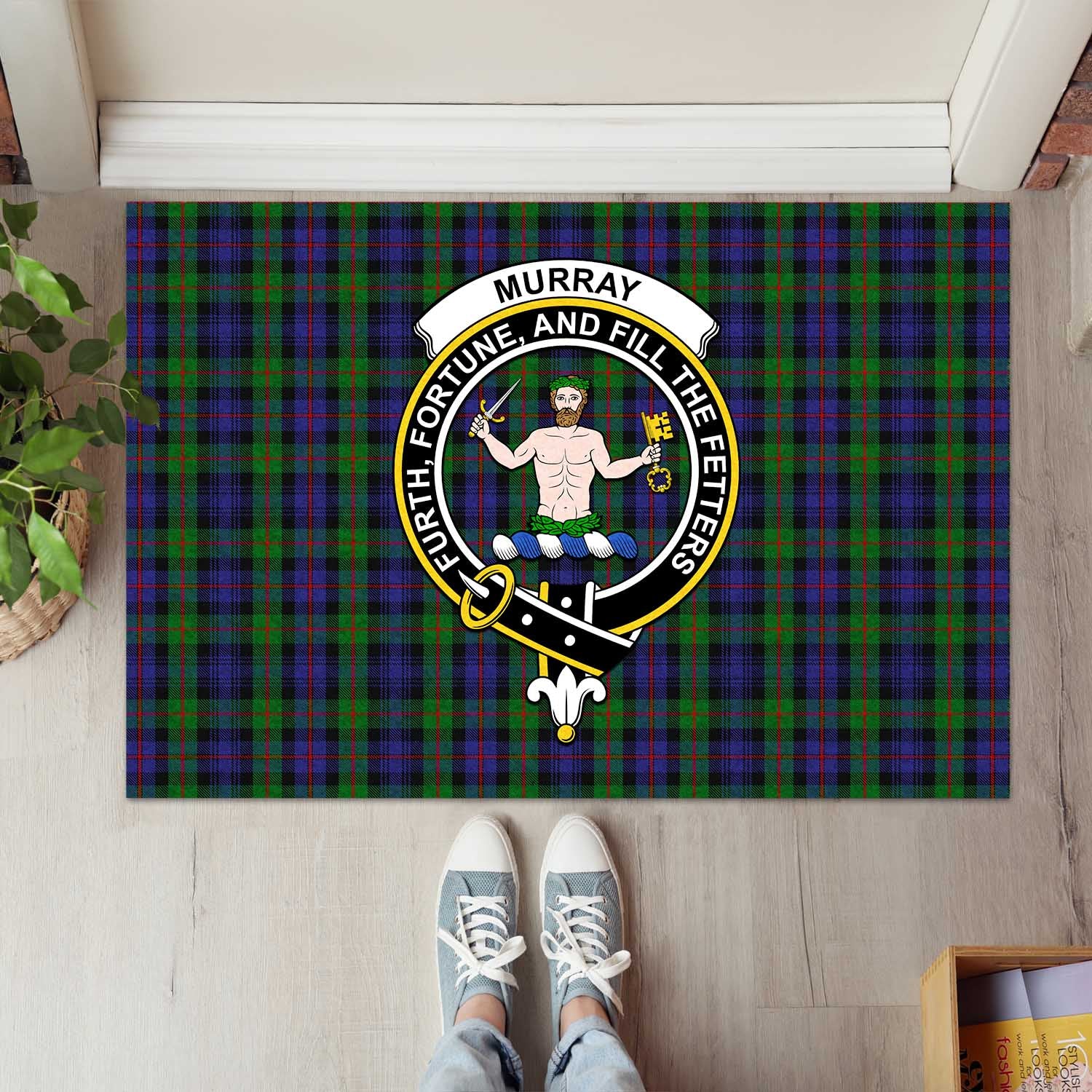 Murray of Atholl Tartan Door Mat with Family Crest - Tartanvibesclothing