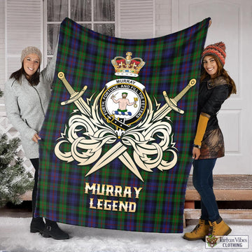 Murray of Atholl Tartan Blanket with Clan Crest and the Golden Sword of Courageous Legacy