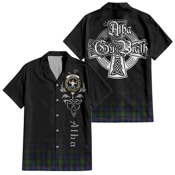 Murray Tartan Short Sleeve Button Up Shirt Featuring Alba Gu Brath Family Crest Celtic Inspired