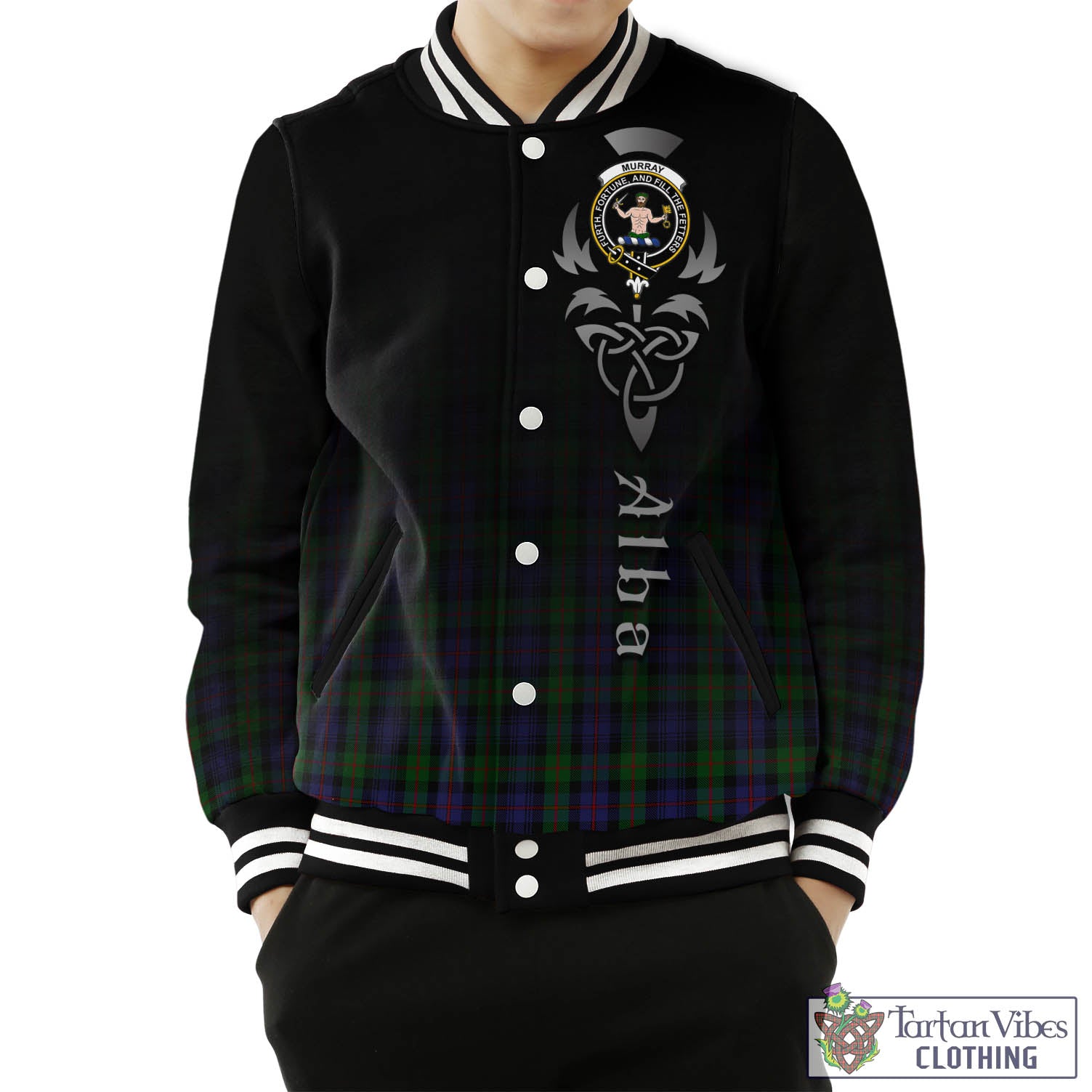 Tartan Vibes Clothing Murray of Atholl Tartan Baseball Jacket Featuring Alba Gu Brath Family Crest Celtic Inspired