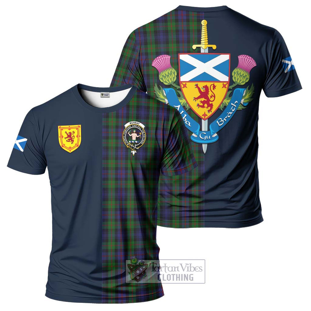 Tartan Vibes Clothing Murray of Atholl Tartan T-Shirt Alba with Scottish Lion Royal Arm Half Style