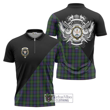 Murray Tartan Zipper Polo Shirt with Family Crest and Military Logo Style