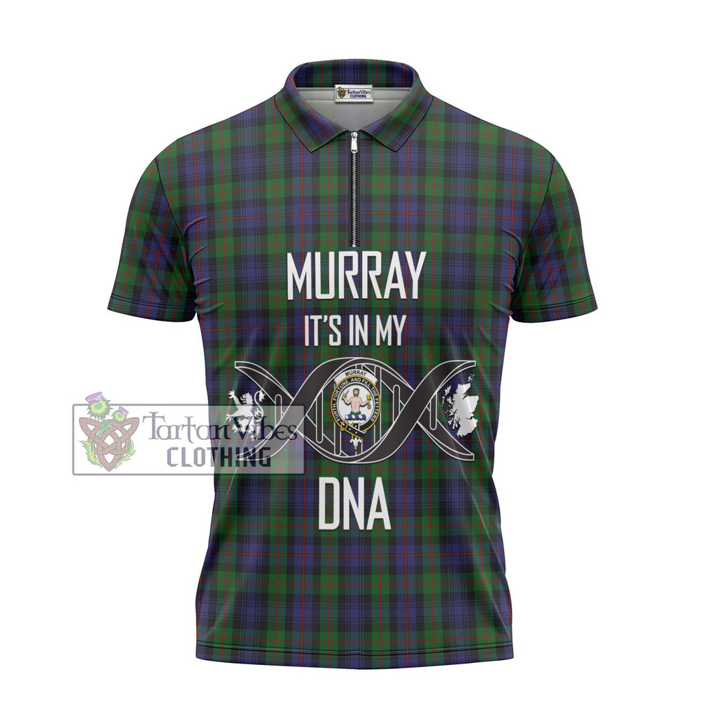 Murray Tartan Zipper Polo Shirt with Family Crest DNA In Me Style - Tartanvibesclothing Shop