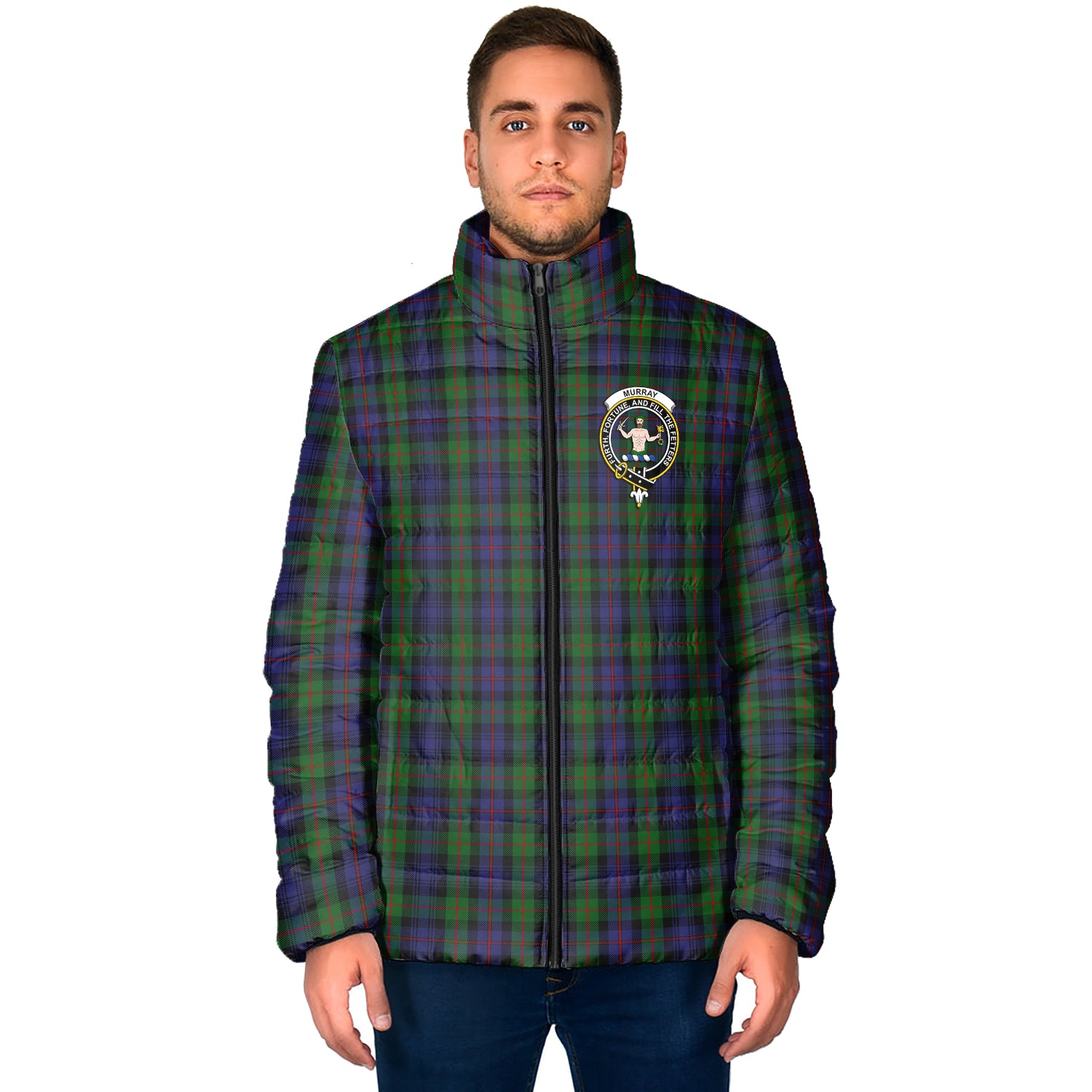 Murray Tartan Padded Jacket with Family Crest - Tartan Vibes Clothing