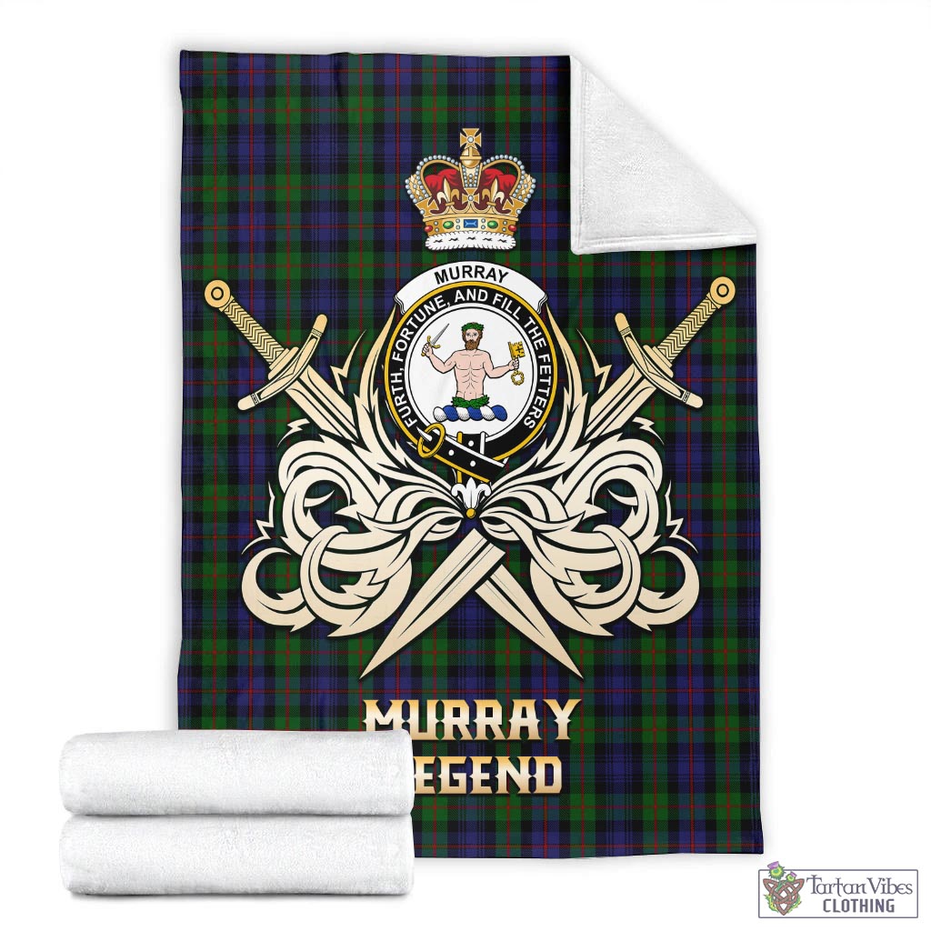 Tartan Vibes Clothing Murray of Atholl Tartan Blanket with Clan Crest and the Golden Sword of Courageous Legacy