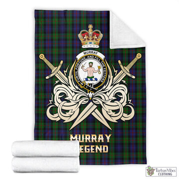 Murray of Atholl Tartan Blanket with Clan Crest and the Golden Sword of Courageous Legacy