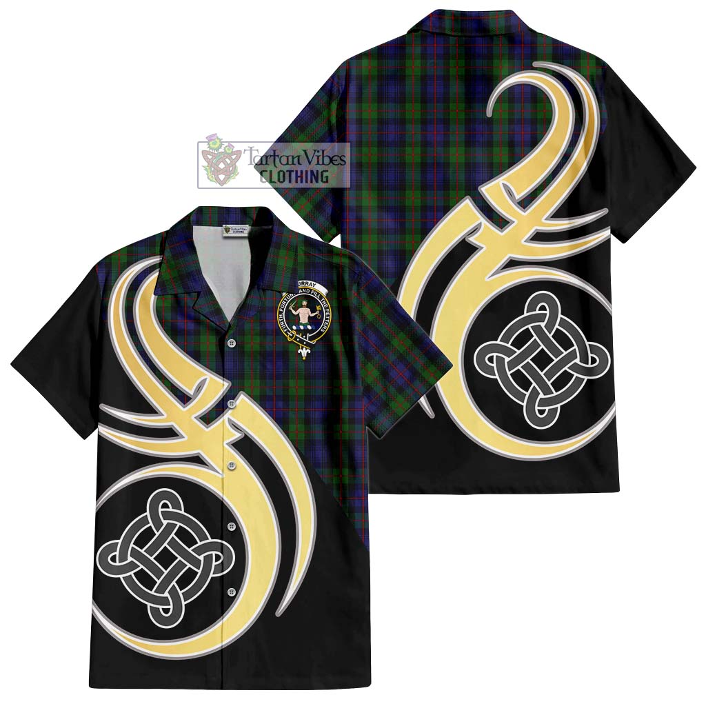 Murray Tartan Short Sleeve Button Shirt with Family Crest and Celtic Symbol Style - Tartan Vibes Clothing