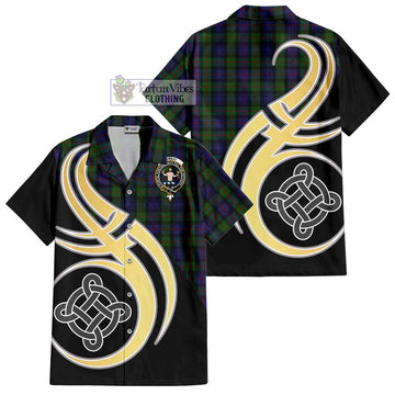 Murray Tartan Short Sleeve Button Shirt with Family Crest and Celtic Symbol Style