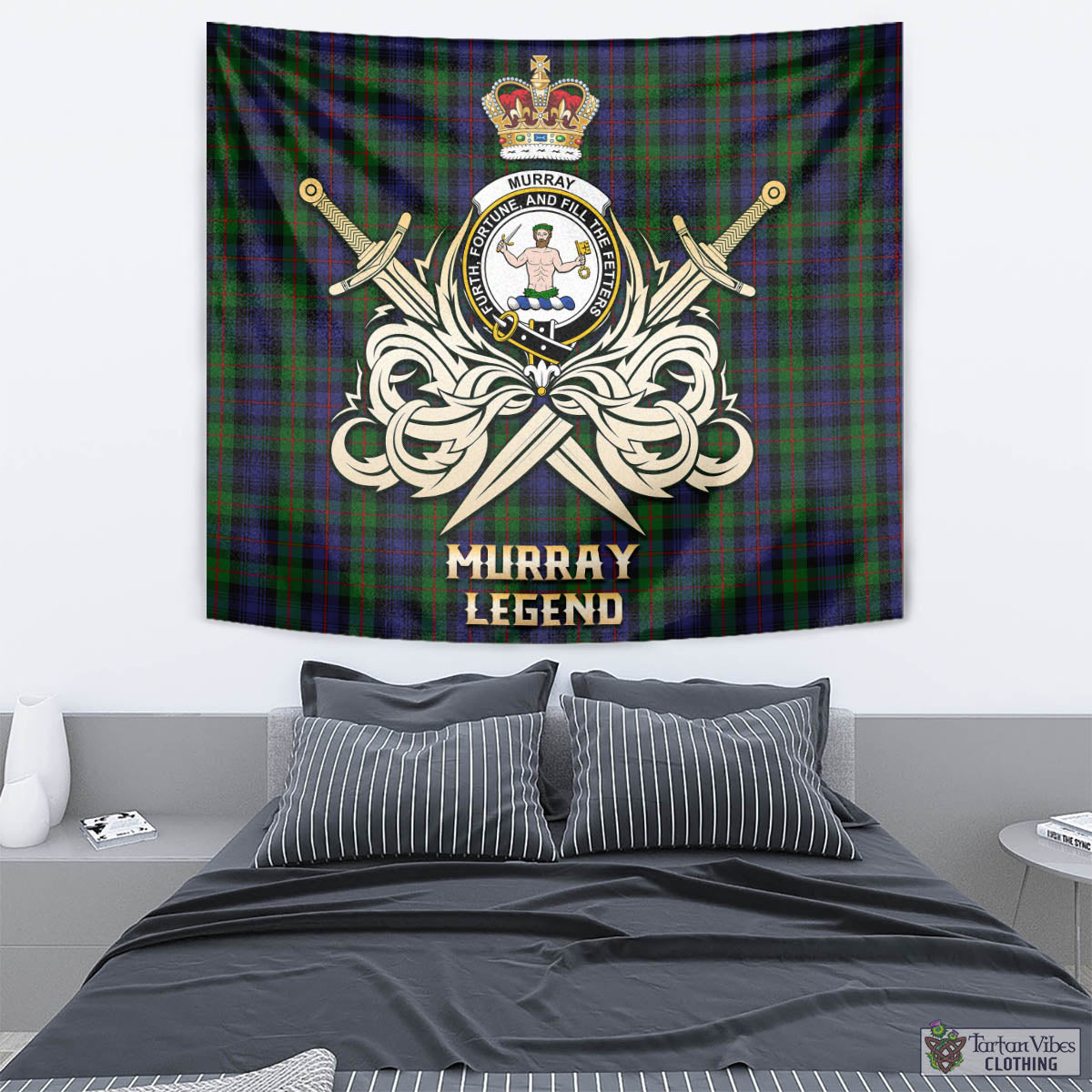 Tartan Vibes Clothing Murray of Atholl Tartan Tapestry with Clan Crest and the Golden Sword of Courageous Legacy