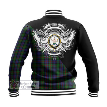 Murray Tartan Baseball Jacket with Family Crest and Military Logo Style