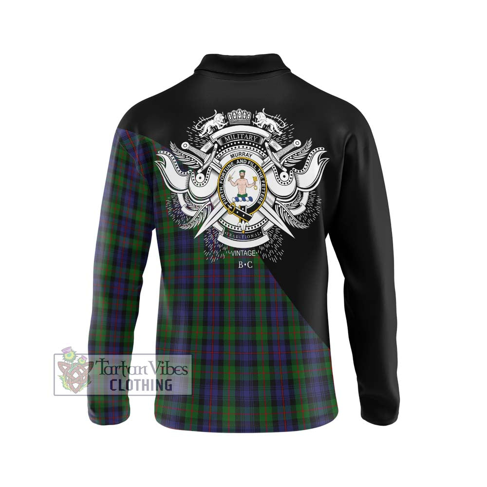 Murray Tartan Long Sleeve Polo Shirt with Family Crest and Military Logo Style - Tartanvibesclothing Shop