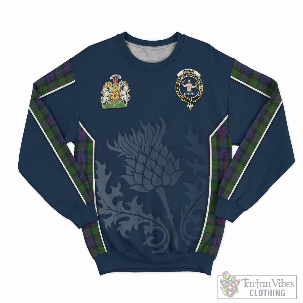 Tartan Vibes Clothing Murray of Atholl Tartan Sweatshirt with Family Crest and Scottish Thistle Vibes Sport Style