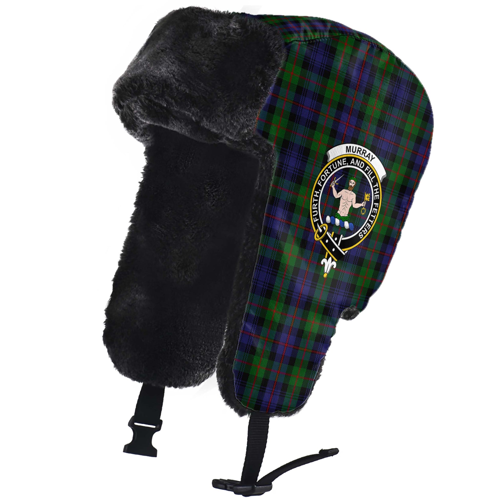 Murray of Atholl Tartan Winter Trapper Hat with Family Crest - Tartanvibesclothing