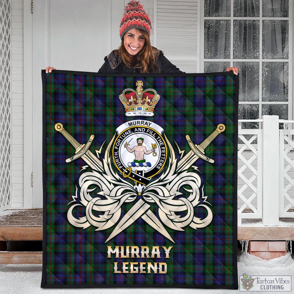 Tartan Vibes Clothing Murray of Atholl Tartan Quilt with Clan Crest and the Golden Sword of Courageous Legacy