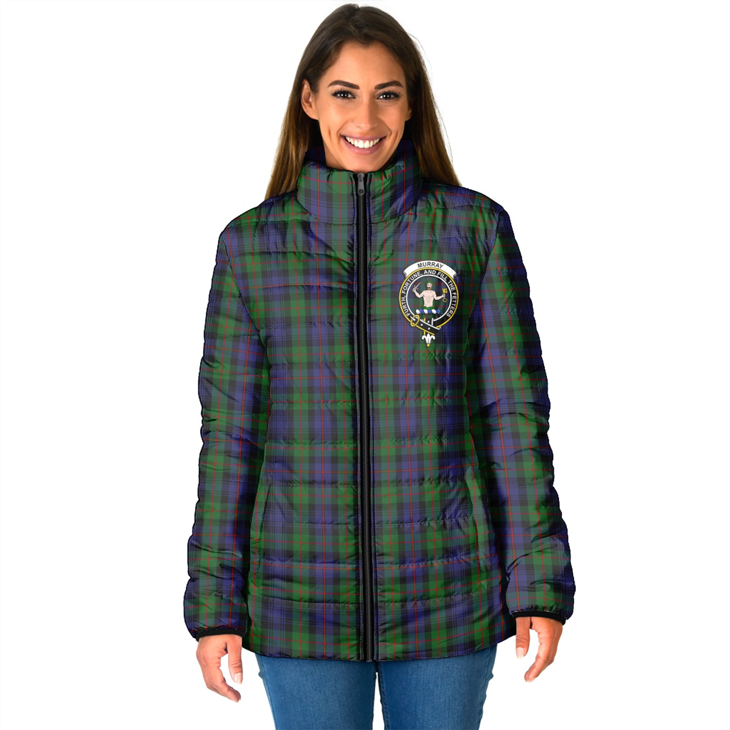 Murray Tartan Padded Jacket with Family Crest - Tartan Vibes Clothing