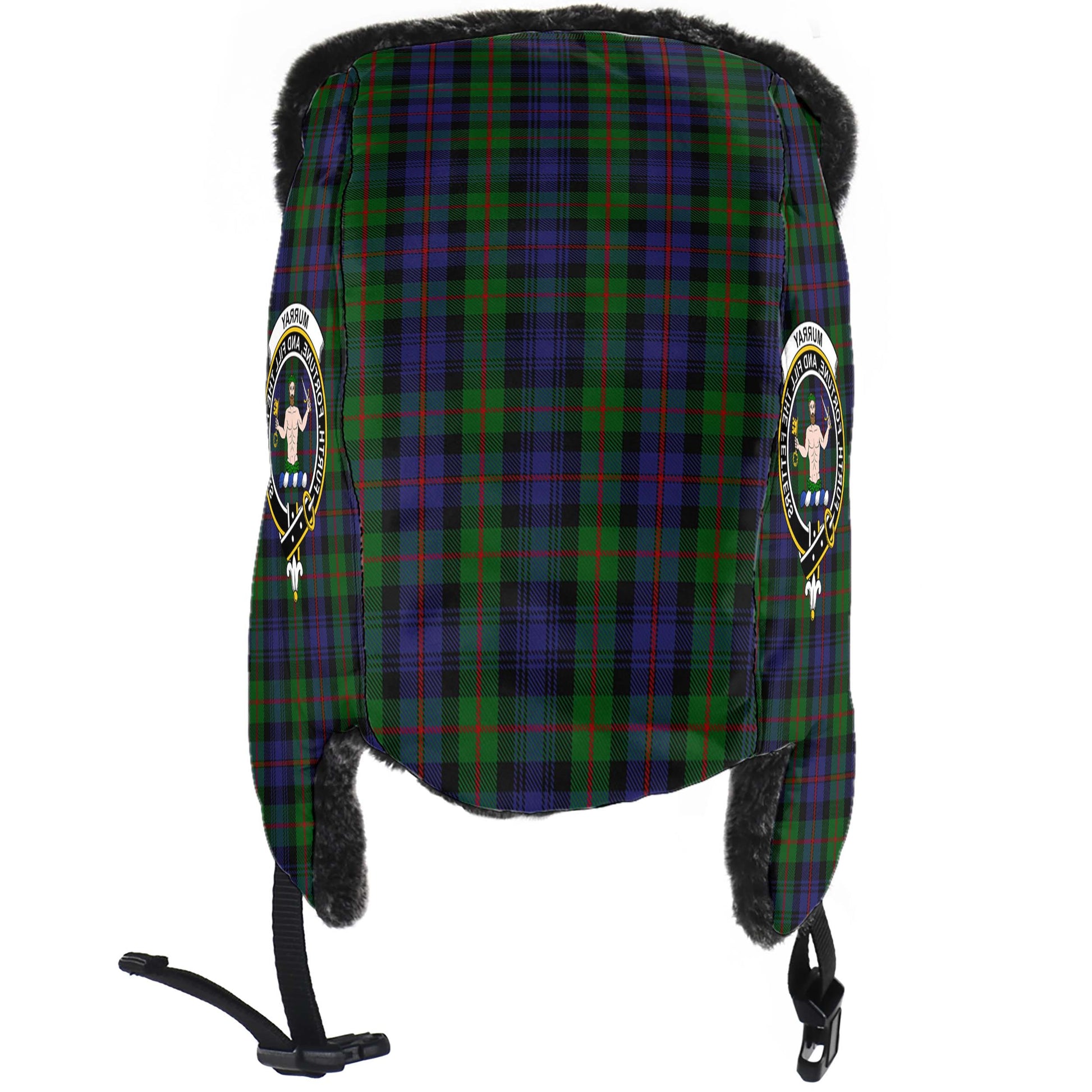 Murray of Atholl Tartan Winter Trapper Hat with Family Crest - Tartanvibesclothing