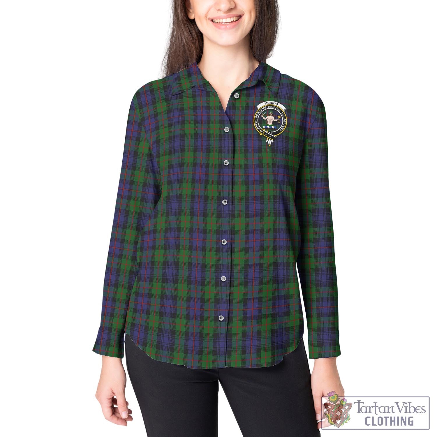 Tartan Vibes Clothing Murray of Atholl Tartan Womens Casual Shirt with Family Crest