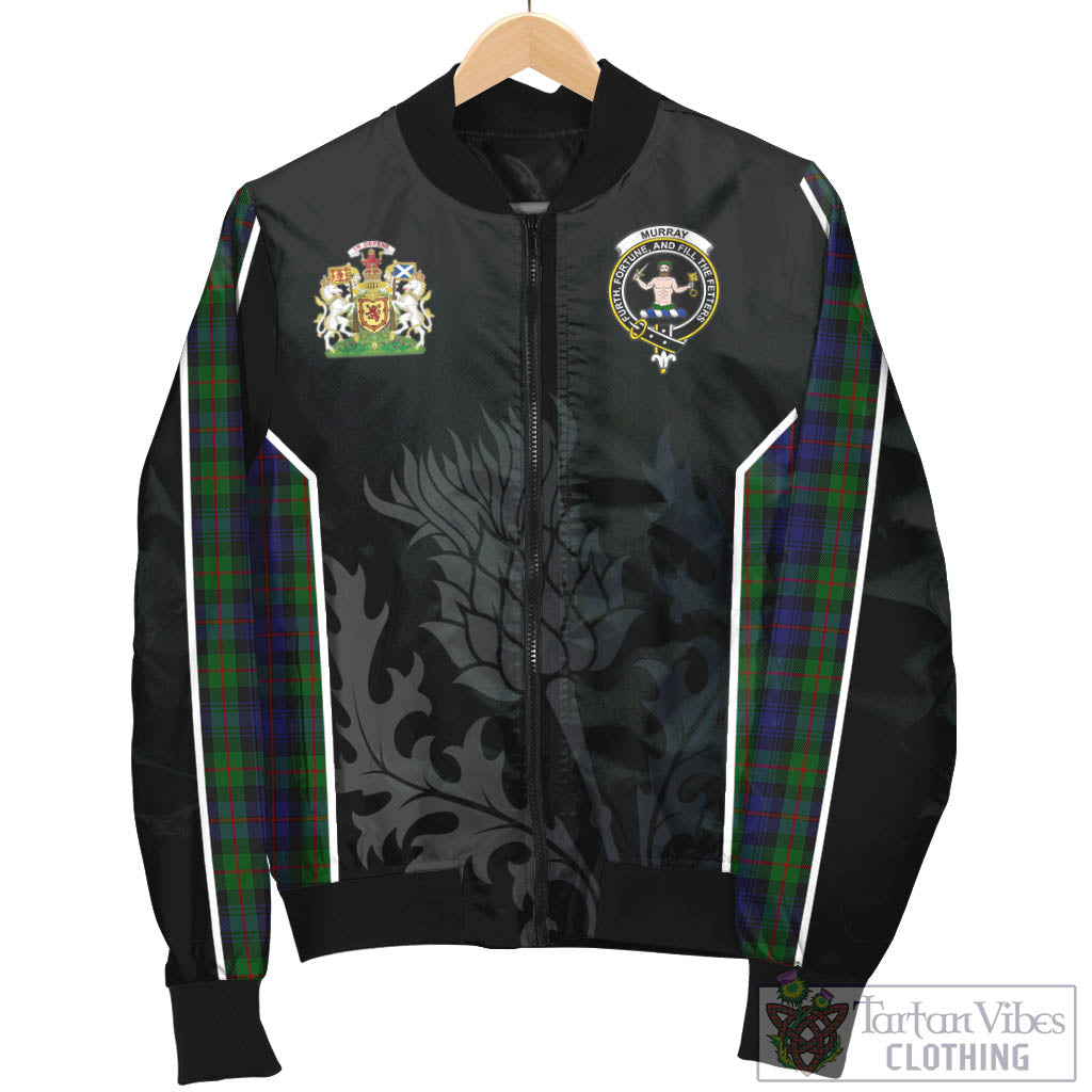 Tartan Vibes Clothing Murray of Atholl Tartan Bomber Jacket with Family Crest and Scottish Thistle Vibes Sport Style