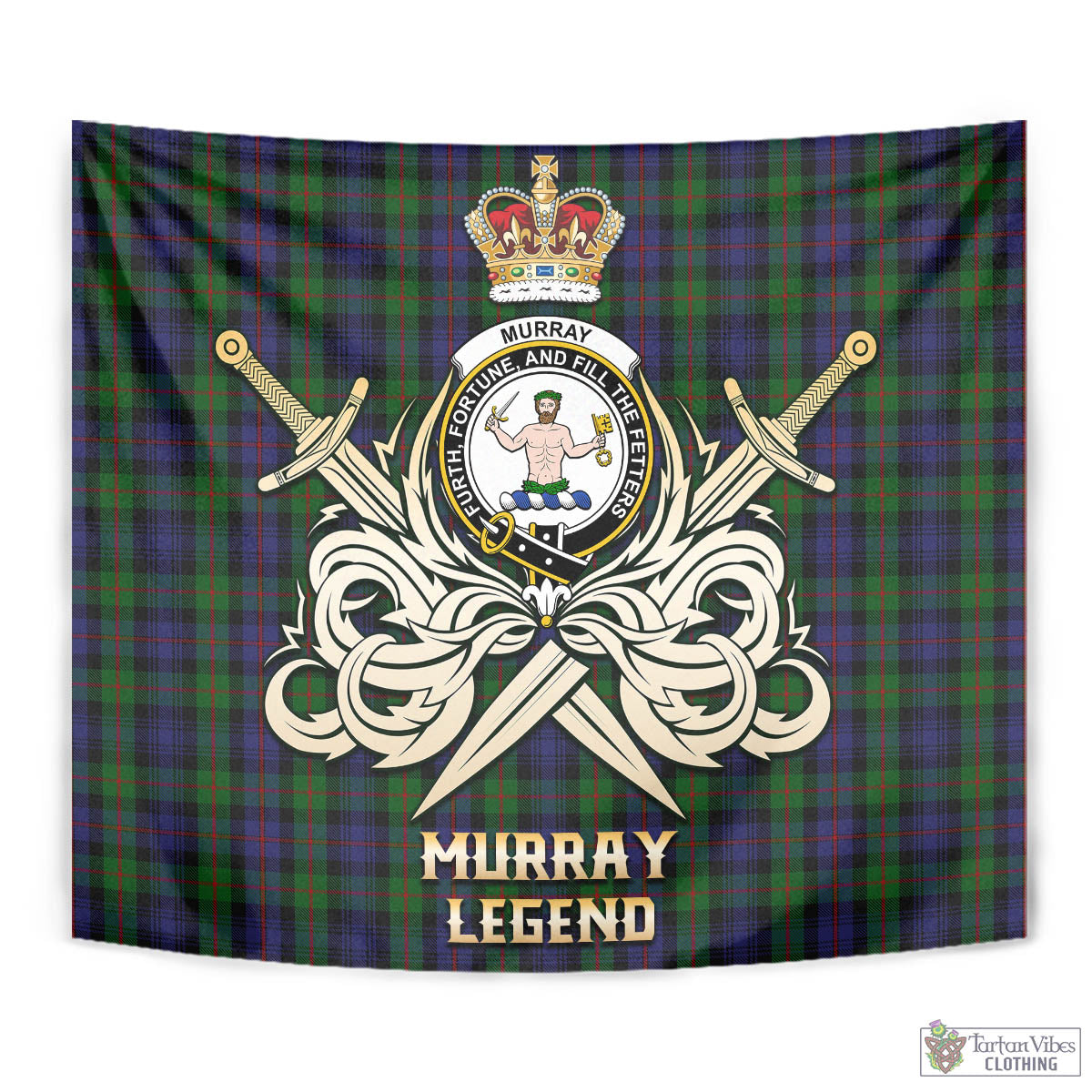 Tartan Vibes Clothing Murray of Atholl Tartan Tapestry with Clan Crest and the Golden Sword of Courageous Legacy