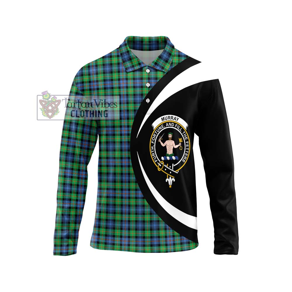 Murray of Atholl Ancient Tartan Long Sleeve Polo Shirt with Family Crest Circle Style Unisex - Tartan Vibes Clothing