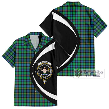 Murray of Atholl Ancient Tartan Short Sleeve Button Up with Family Crest Circle Style