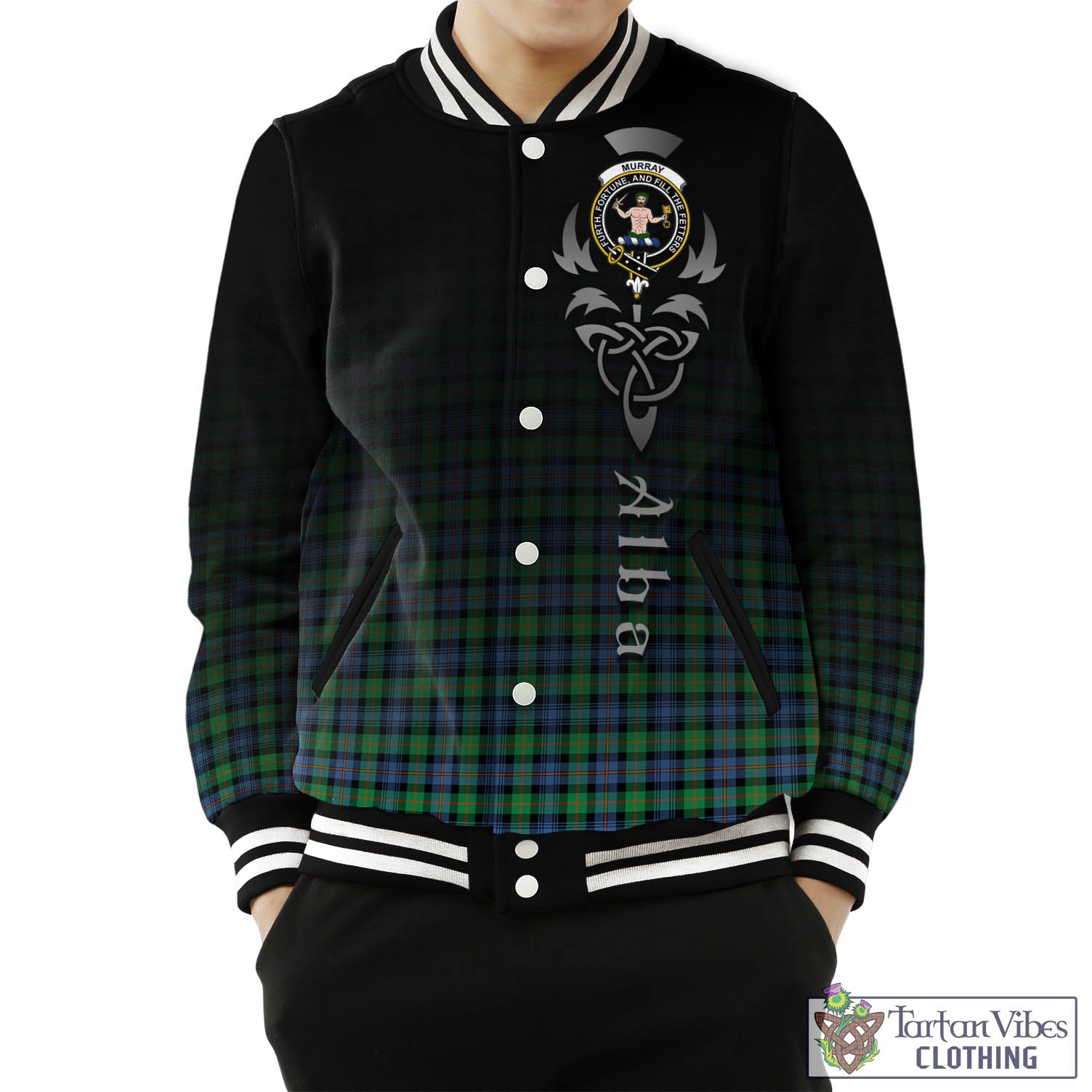 Tartan Vibes Clothing Murray of Atholl Ancient Tartan Baseball Jacket Featuring Alba Gu Brath Family Crest Celtic Inspired