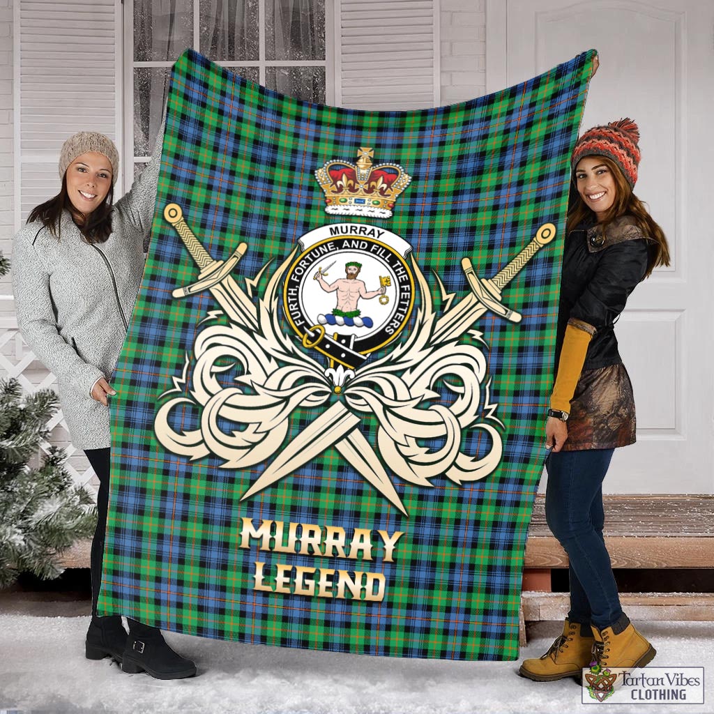 Tartan Vibes Clothing Murray of Atholl Ancient Tartan Blanket with Clan Crest and the Golden Sword of Courageous Legacy