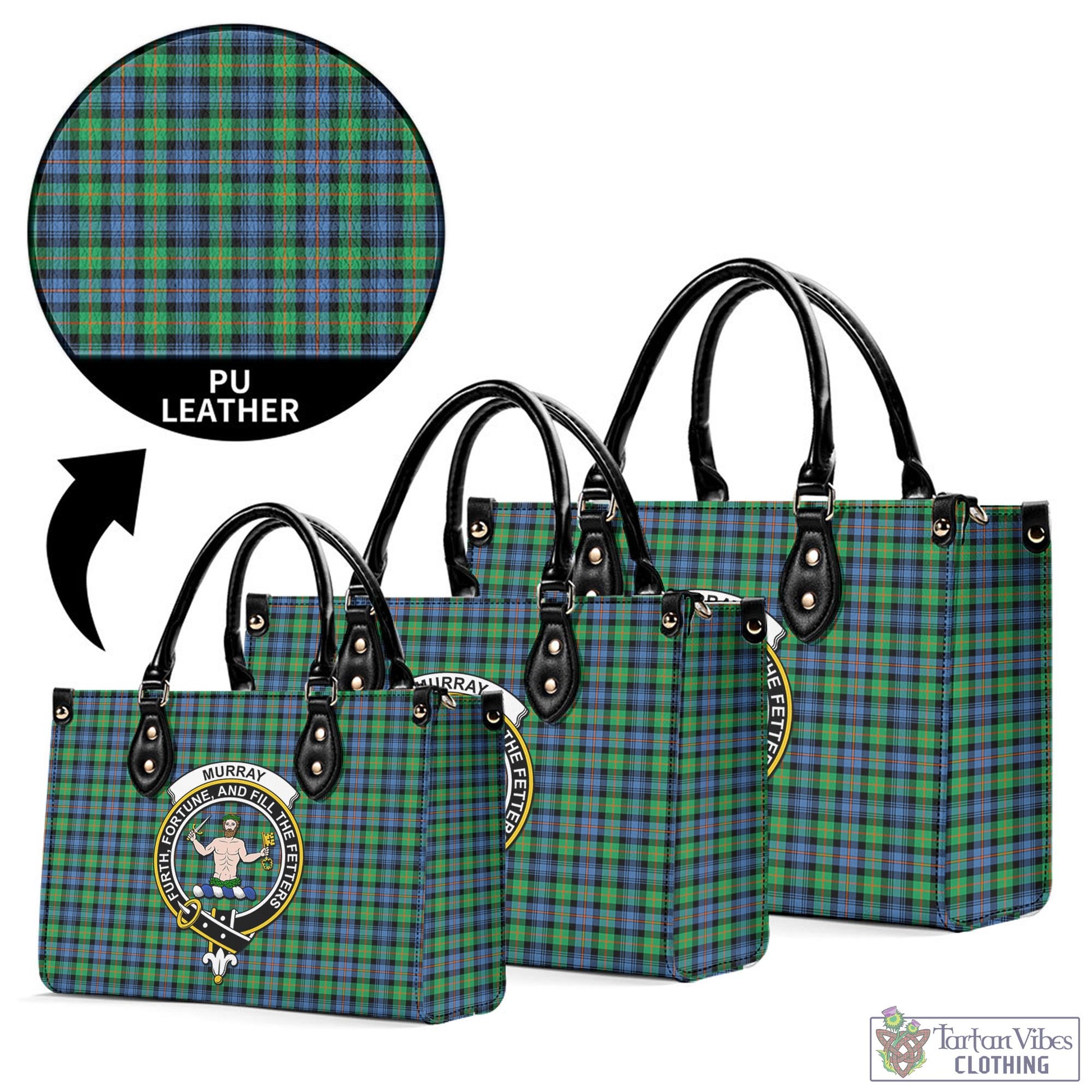 Tartan Vibes Clothing Murray of Atholl Ancient Tartan Luxury Leather Handbags with Family Crest