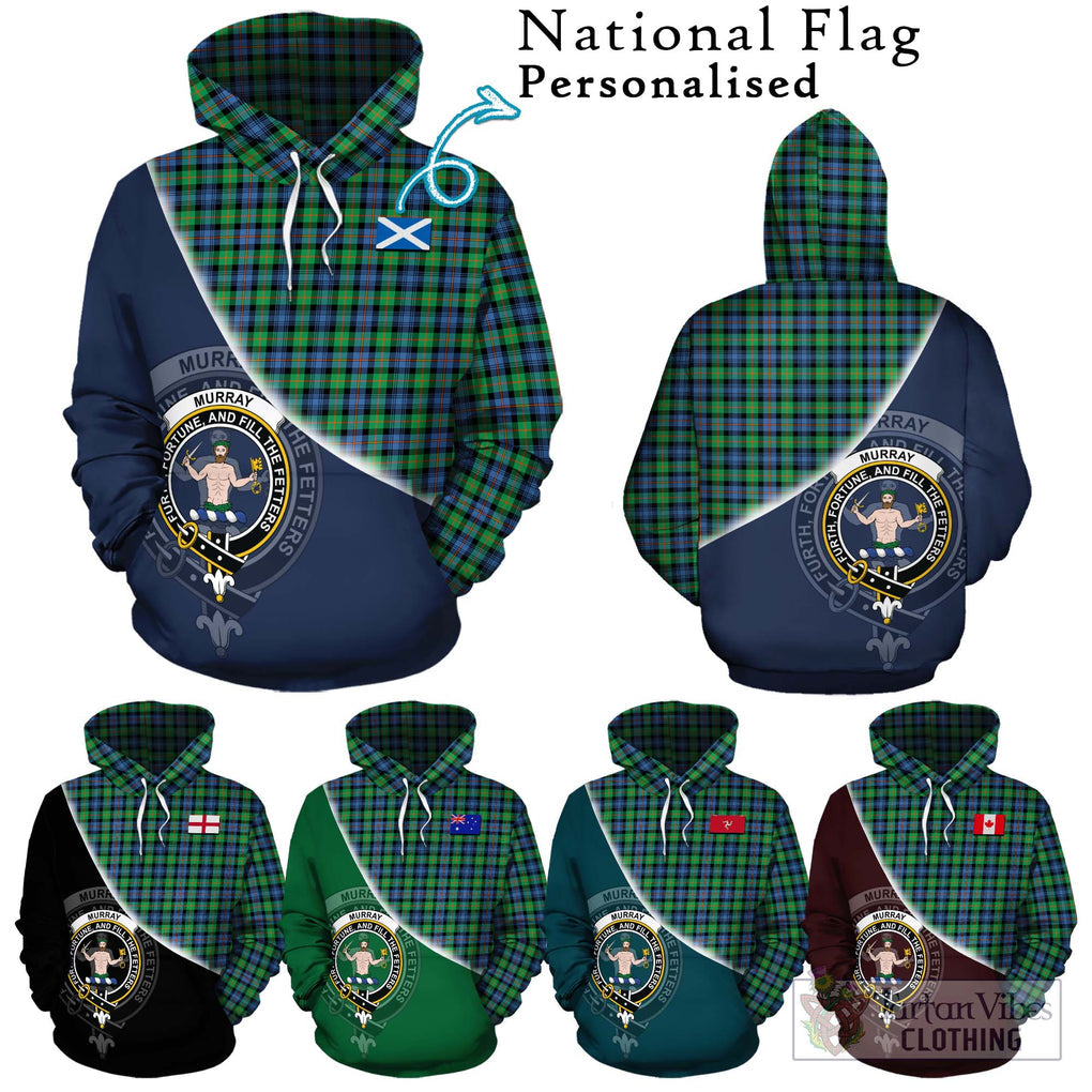 Murray of Atholl Ancient Tartan Hoodie with Personalised National Flag and Family Crest Half Style Zip Hoodie - Tartanvibesclothing Shop