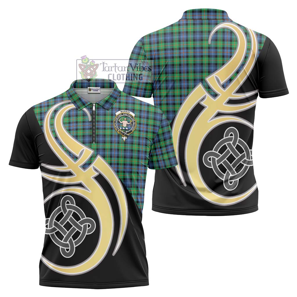 Tartan Vibes Clothing Murray of Atholl Ancient Tartan Zipper Polo Shirt with Family Crest and Celtic Symbol Style