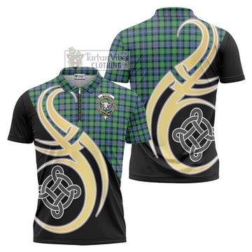 Murray of Atholl Ancient Tartan Zipper Polo Shirt with Family Crest and Celtic Symbol Style