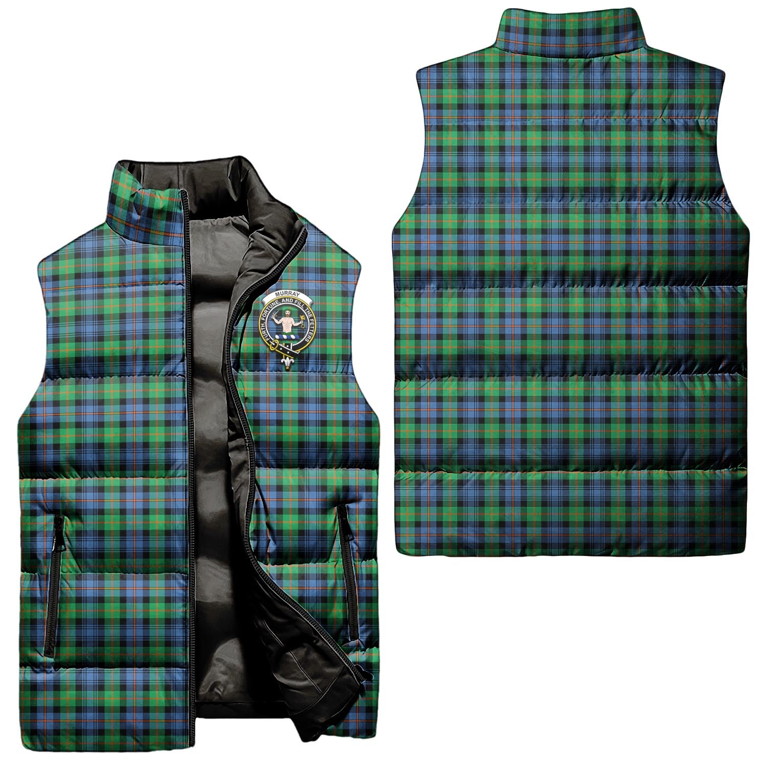 Murray of Atholl Ancient Tartan Sleeveless Puffer Jacket with Family Crest Unisex - Tartanvibesclothing