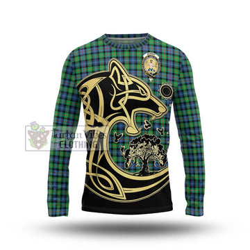 Murray of Atholl Ancient Tartan Long Sleeve T-Shirt with Family Crest Celtic Wolf Style