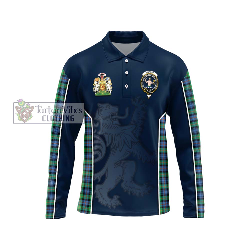 Murray of Atholl Ancient Tartan Long Sleeve Polo Shirt with Family Crest and Lion Rampant Vibes Sport Style Unisex - Tartan Vibes Clothing