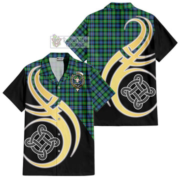 Murray of Atholl Ancient Tartan Short Sleeve Button Shirt with Family Crest and Celtic Symbol Style