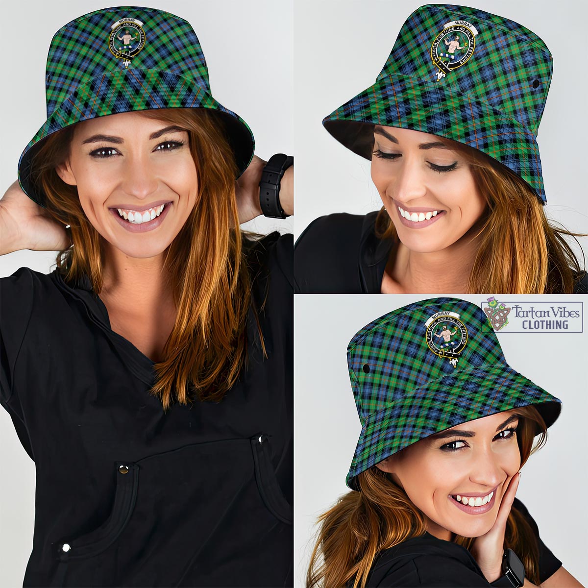 Tartan Vibes Clothing Murray of Atholl Ancient Tartan Bucket Hat with Family Crest