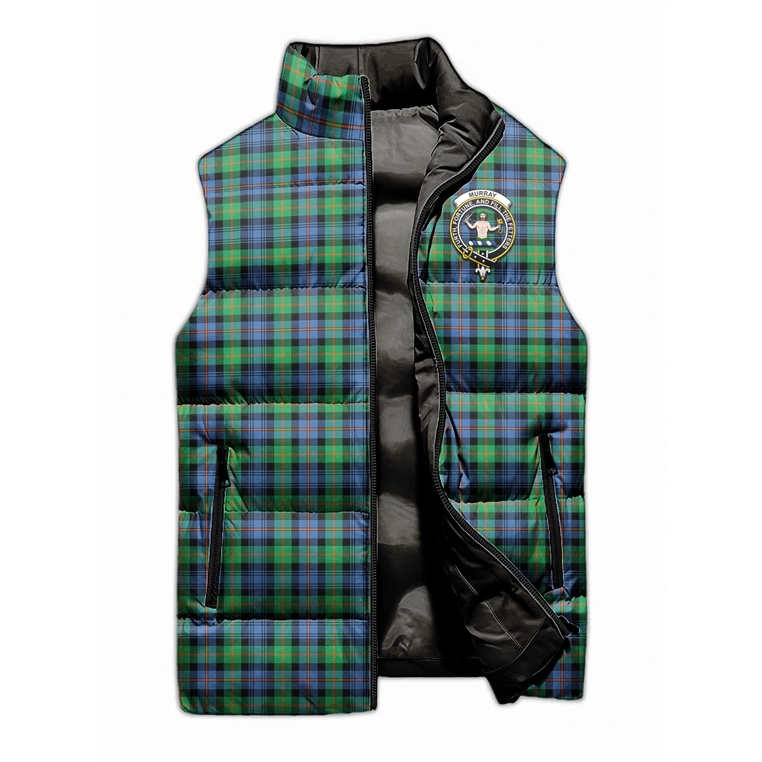 Murray of Atholl Ancient Tartan Sleeveless Puffer Jacket with Family Crest - Tartanvibesclothing