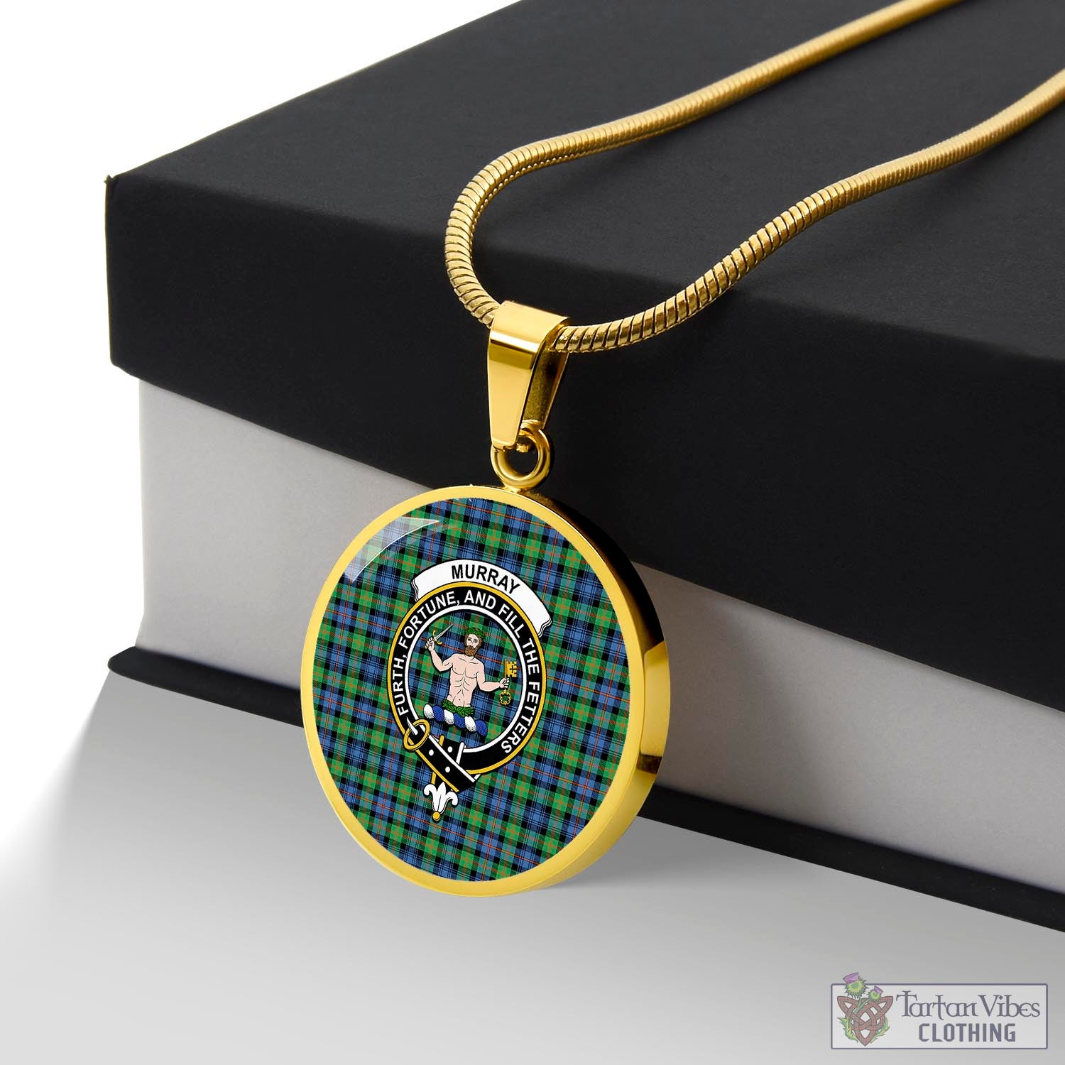 Tartan Vibes Clothing Murray of Atholl Ancient Tartan Circle Necklace with Family Crest