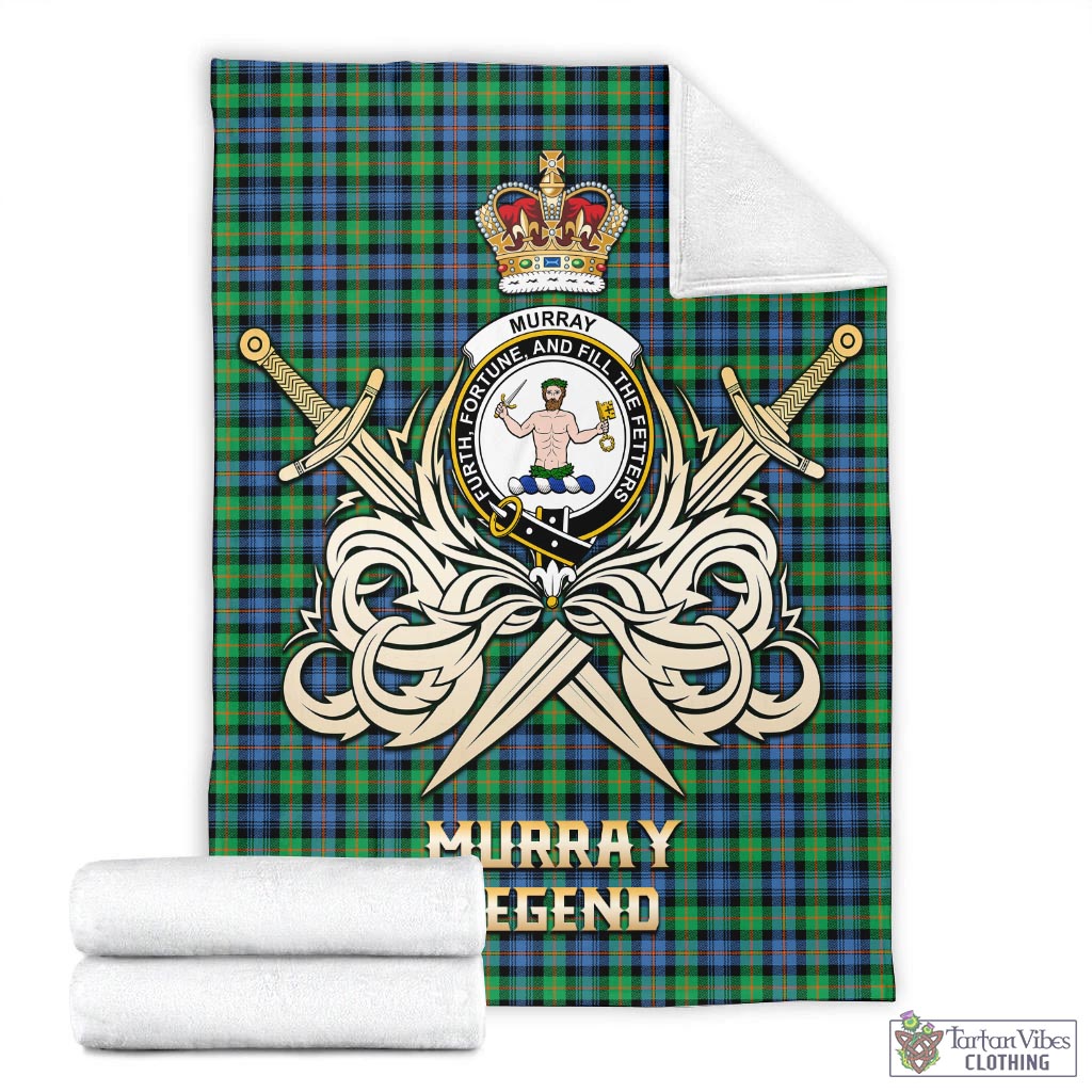 Tartan Vibes Clothing Murray of Atholl Ancient Tartan Blanket with Clan Crest and the Golden Sword of Courageous Legacy